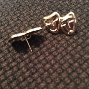Gold comedy/tragedy mask post earrings